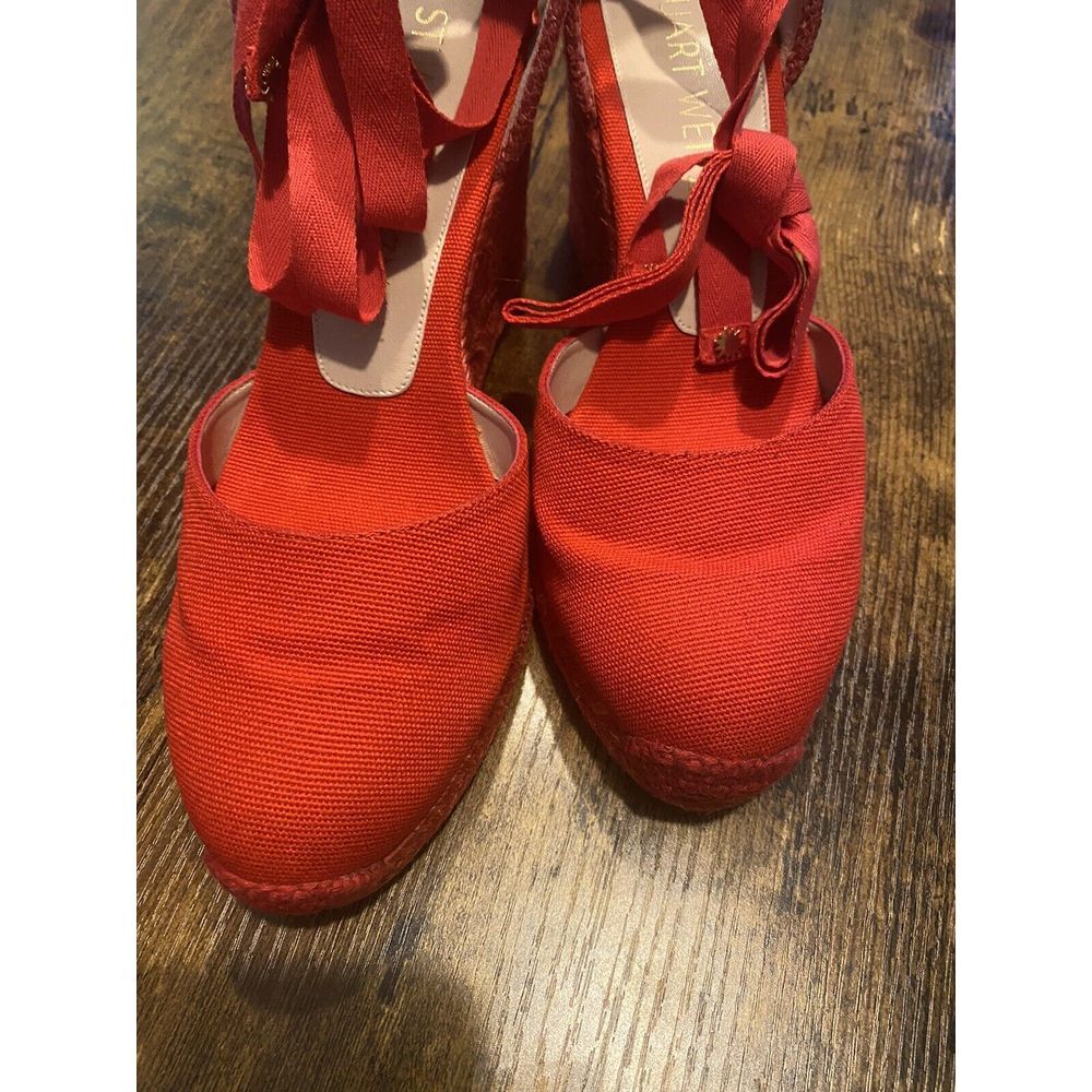 Stuart Weitzman Red Espadrille Wedges, Size 10 - … - image 6